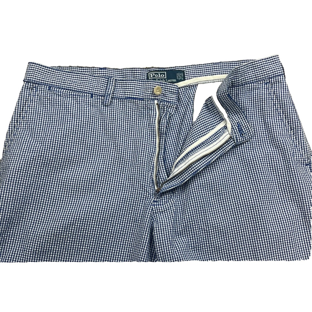 VTG Polo Ralph Lauren Shorts Prospect Seersucker Men 35 Blue Gingham Paid Golf - Picture 2 of 9